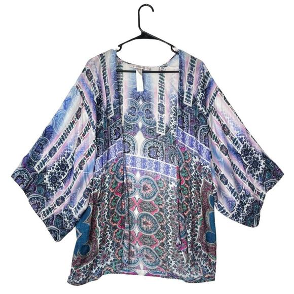 Boho Sheer Kimono Swim Cover Up M Nanette Lepore Festival Beach Resort Kaftan - Picture 1 of 9